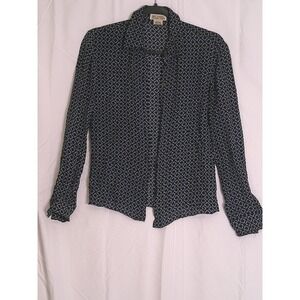 MICHAEL KORS Black Blue Geometric Print Long Sleeve Button Down Shirt Top